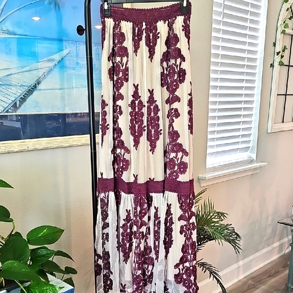 Altar'd State Dresses & Skirts - Maxi Skirt Size XS Cream Wine Red Floral Embroidered Bohemian Festival Altard St